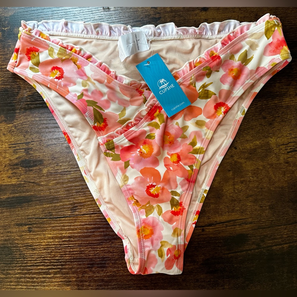 High Waist, High Leg Floral Bikini Bottoms Large